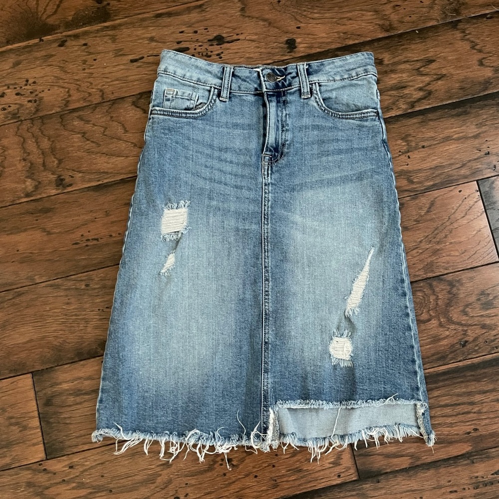 Treasure & Bond long distressed denim skirt